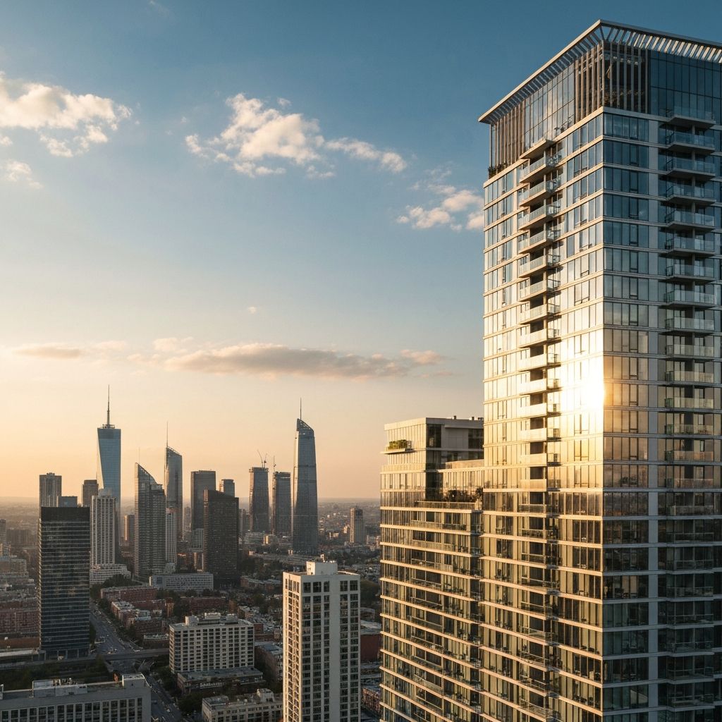 Modern luxury high-rise building at golden hour